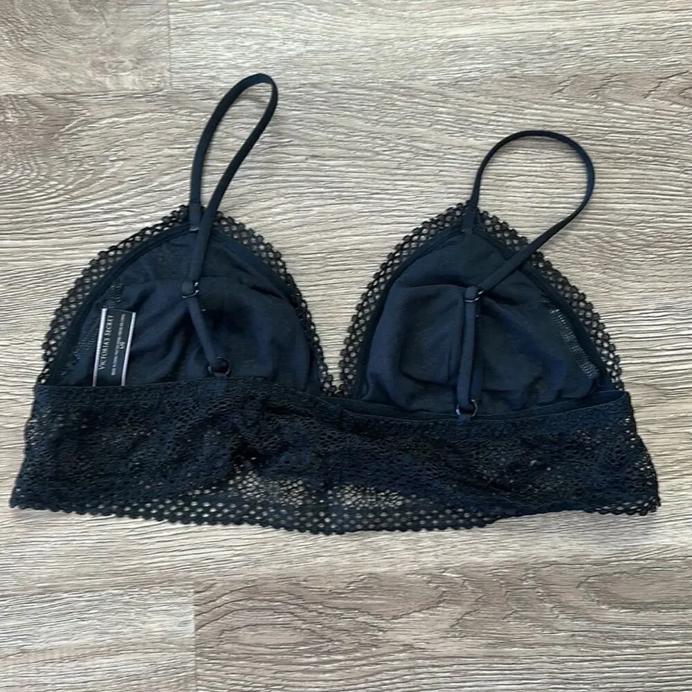 Victoria's Secret Lace Bralette Black Large Plunge Triangle Cups - Picture 3 of 4